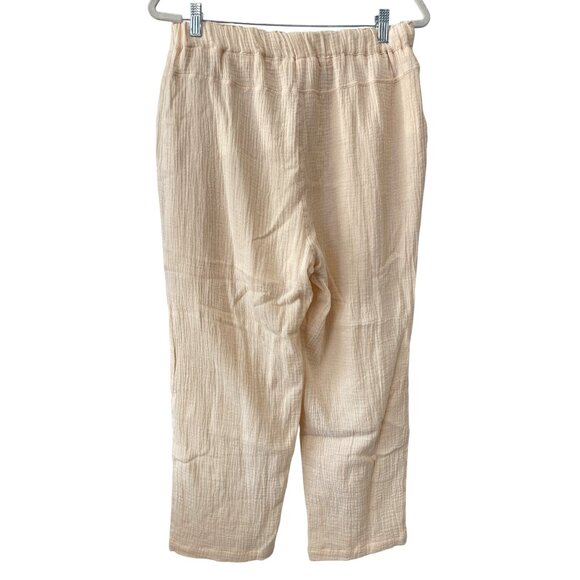 Gauze Pants Size Large Beige Elastic Waist Drawstring Crinkle Lightweight Casual - Picture 2 of 6